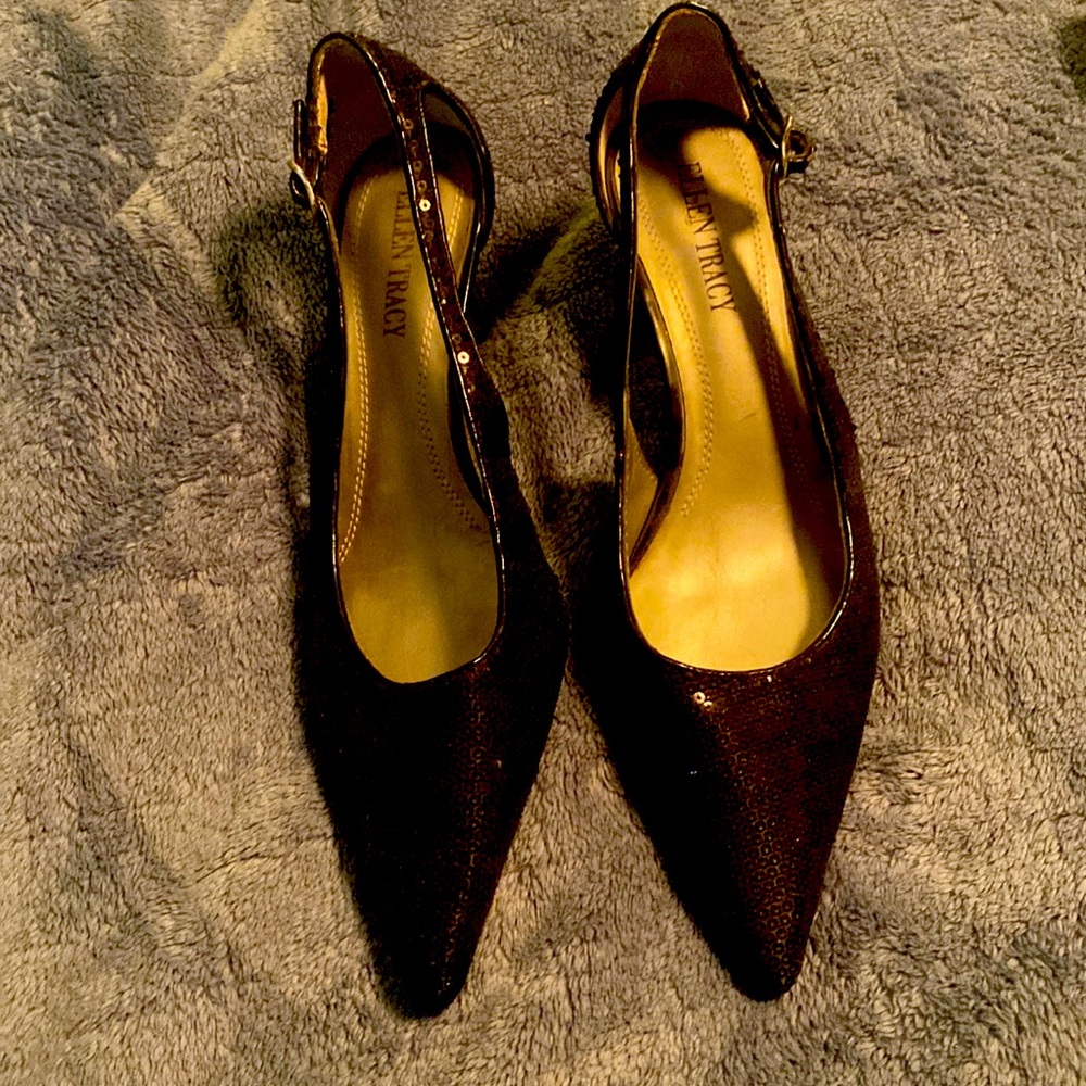 Slingback black sequins shoes, small heels great for work or party!